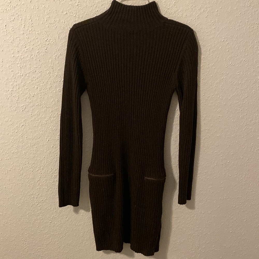 Brown Ribbed Sweater Dress - Picture 2 of 4